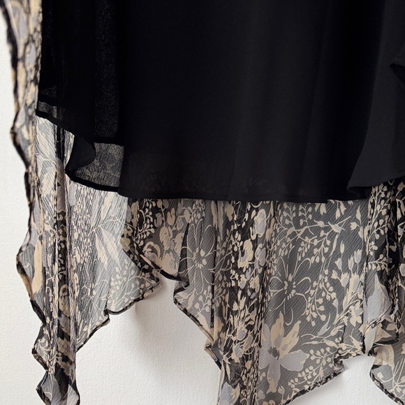 Charter Club Asymmetrical Silk Midi Skirt in Black, Cream & Blue Floral Design. - Picture 7 of 10